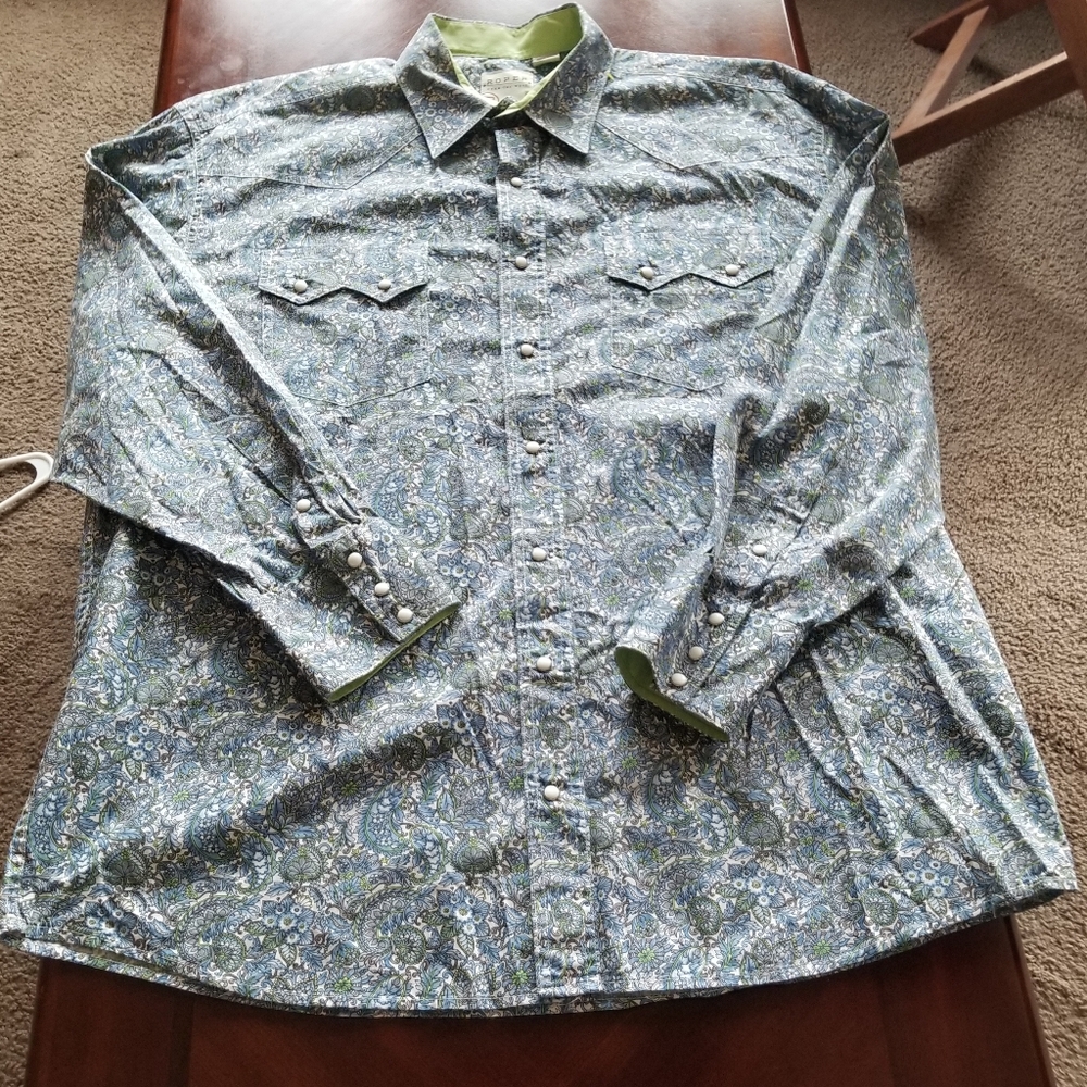 Roper Western Wear XL Blue and Green Paisley Snap Shirt